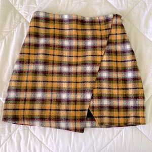 Abercrombie & Fitch Mini Mustard Plaid Wool Skirt With Side Slit Size 00 RARE